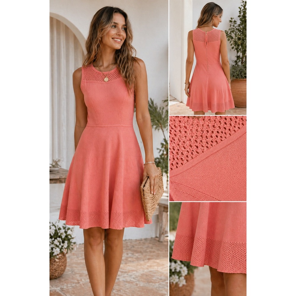 Cynthia Rowley Knit Dress Women S Fit Flare Pointelle Coral Pink Coquette Preppy